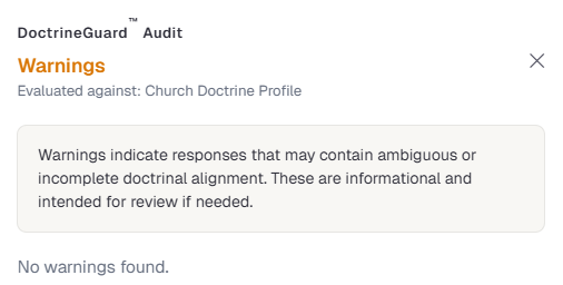 DoctrineGuard warnings review panel for theological accuracy